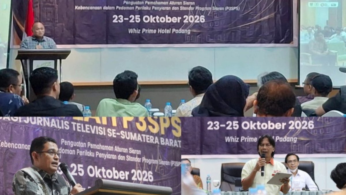 bimtek-sekolah-p3sps-kpid-ijti-sumbar:-tegaskan-liputan-bencana-harus-utamakan-akurasi-dan-empati Ketua KPID Sumbar dan IJTI memberikan bimbingan teknis etika penyiaran peliputan bencana bagi jurnalis televisi di Padang.